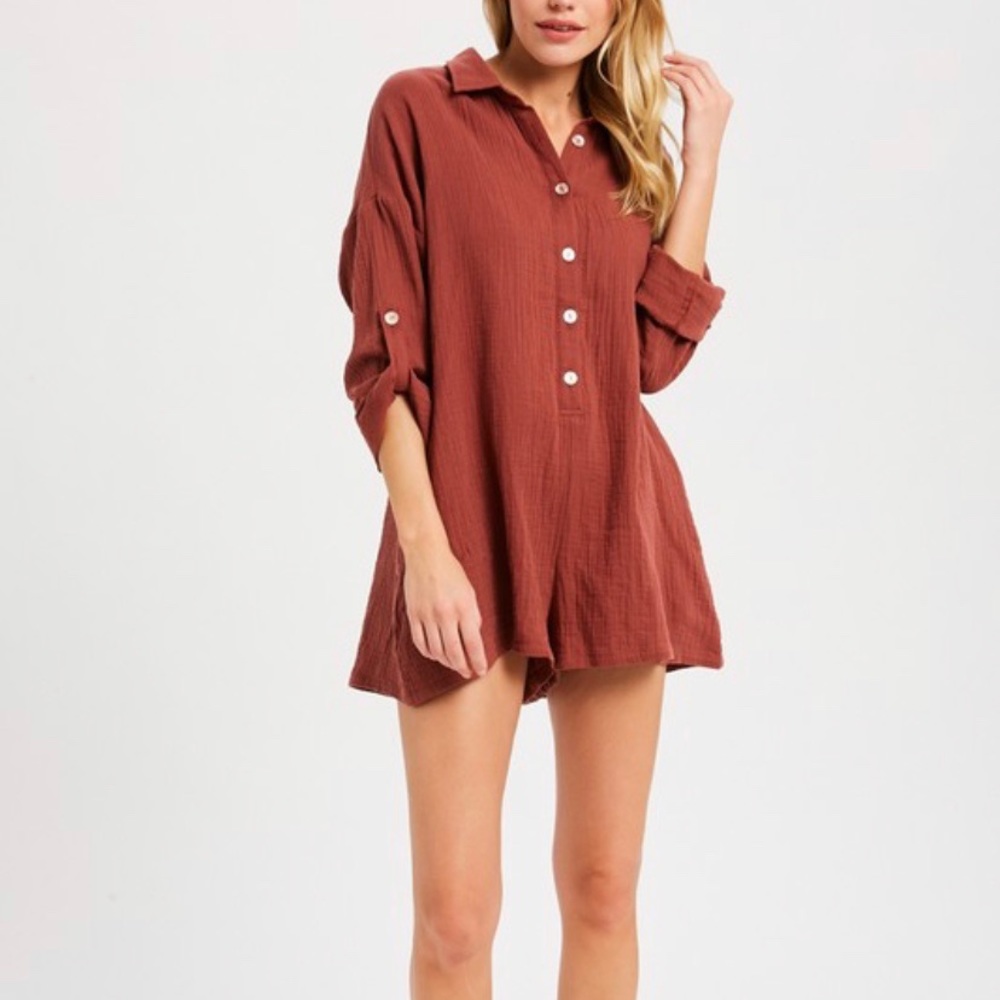 100% Cotton Shirt Romper